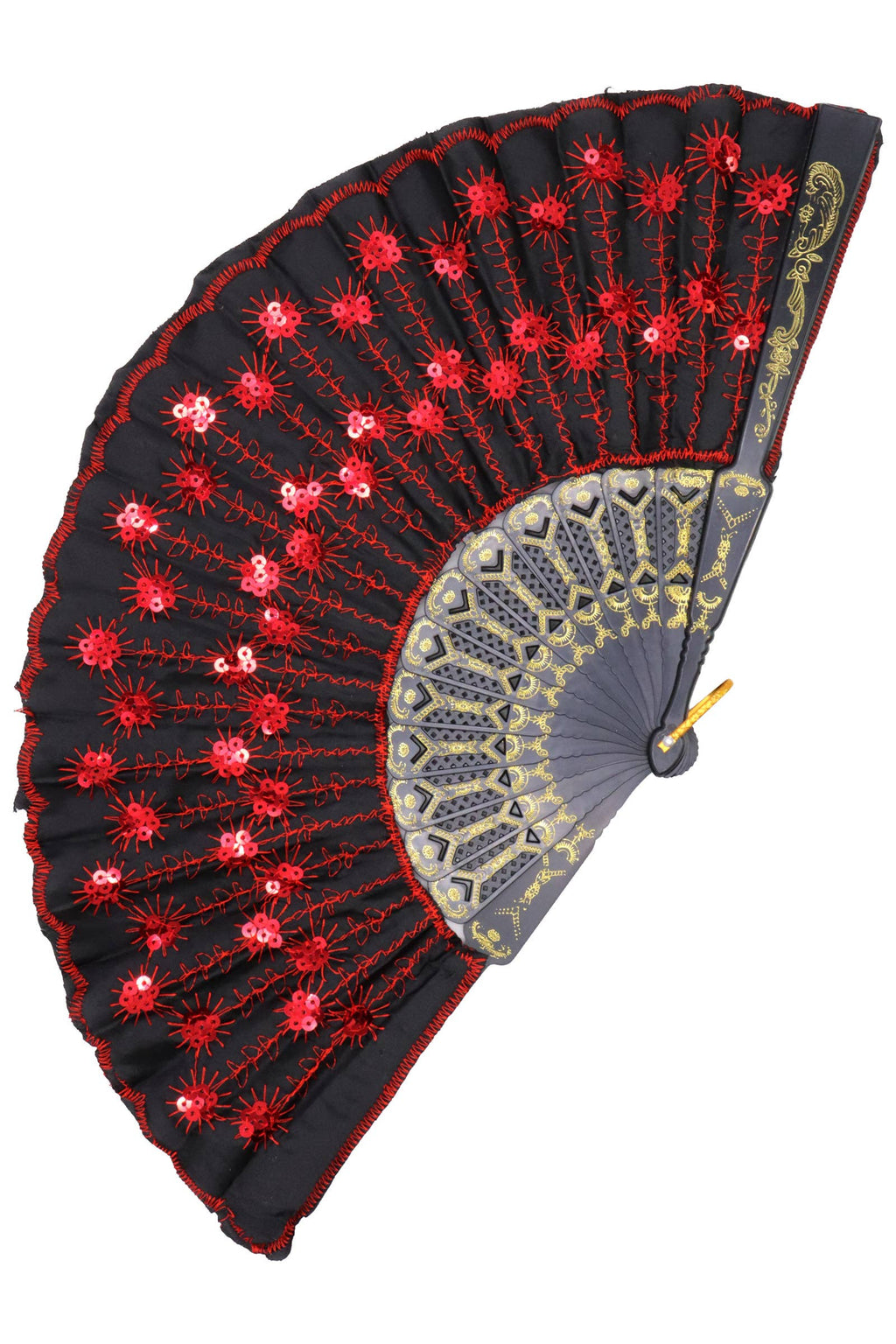 Black Floral Sequins Hand-held Folding Fan