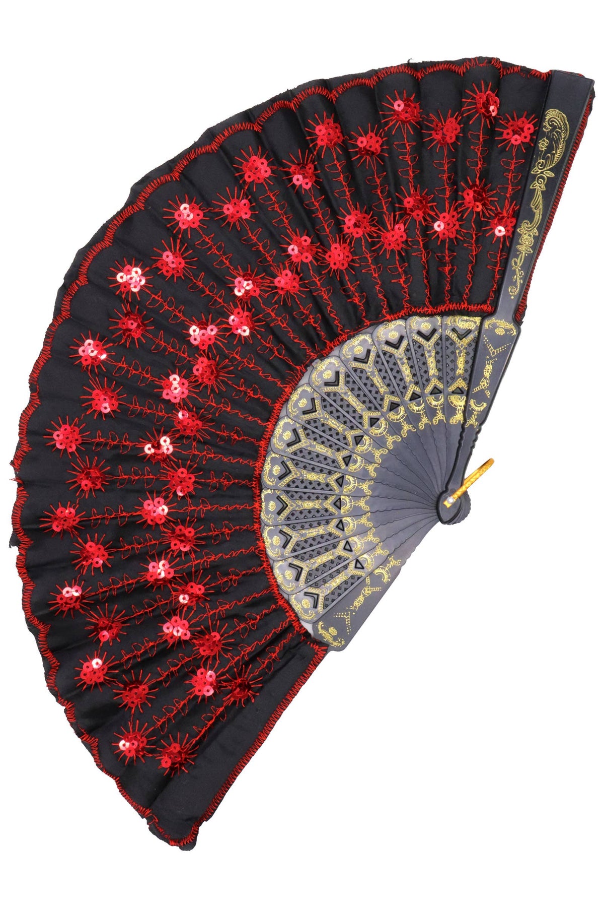 Black Floral Sequins Hand-held Folding Fan