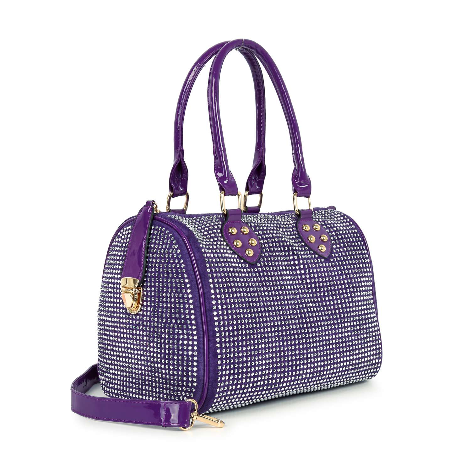 Rhinestone Covered Locked Satchel Handbag