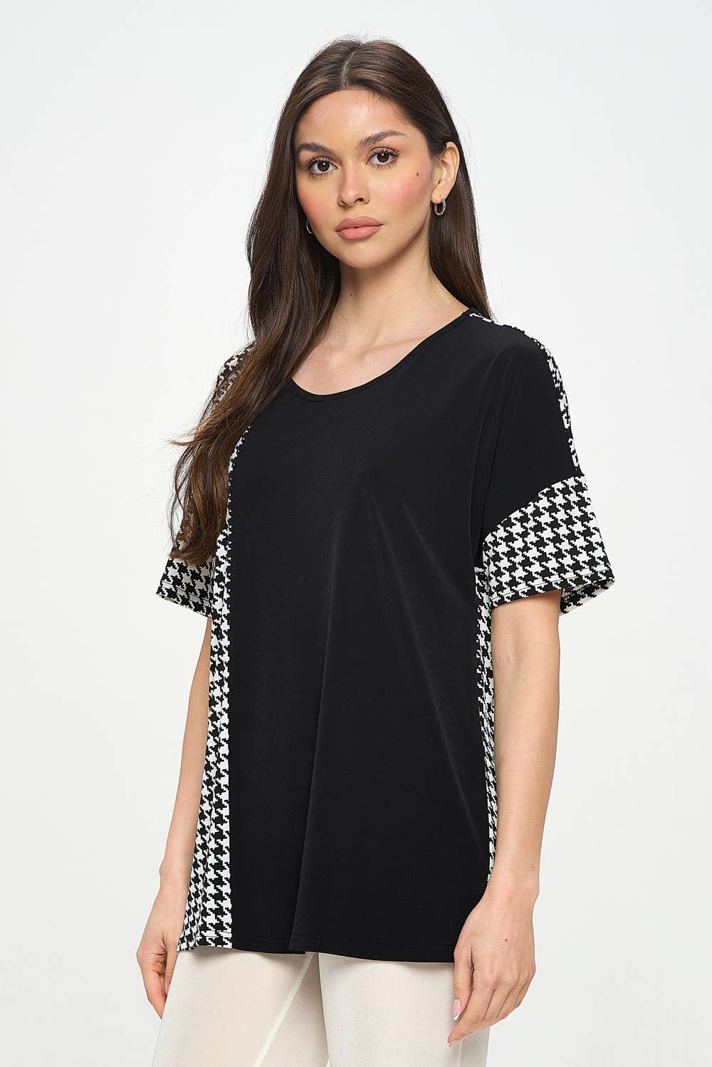 Houndstooth Contrast Print Top-3096HT-HRP1-C-W410