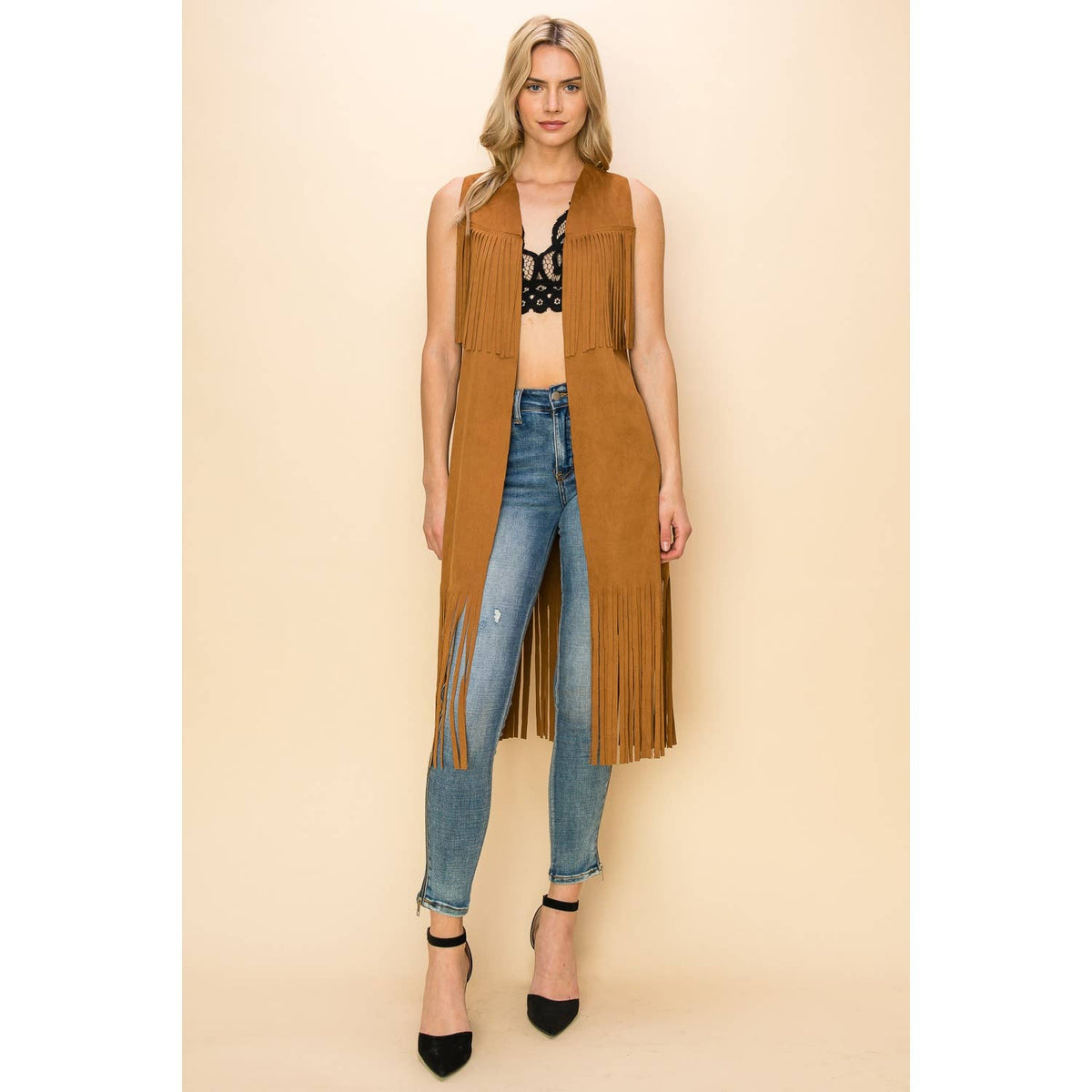 LONG FRINGE SUEDE VEST