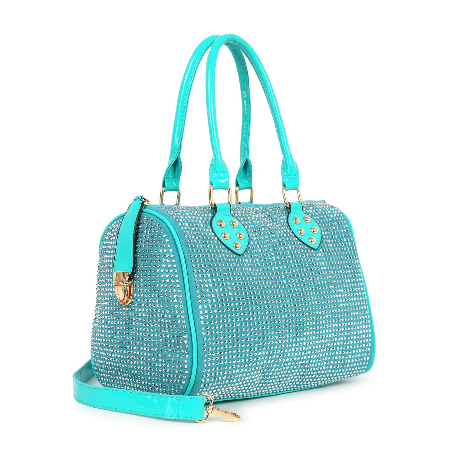 Rhinestone Covered Locked Satchel Handbag