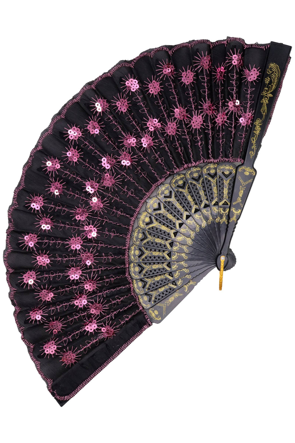 Black Floral Sequins Hand-held Folding Fan