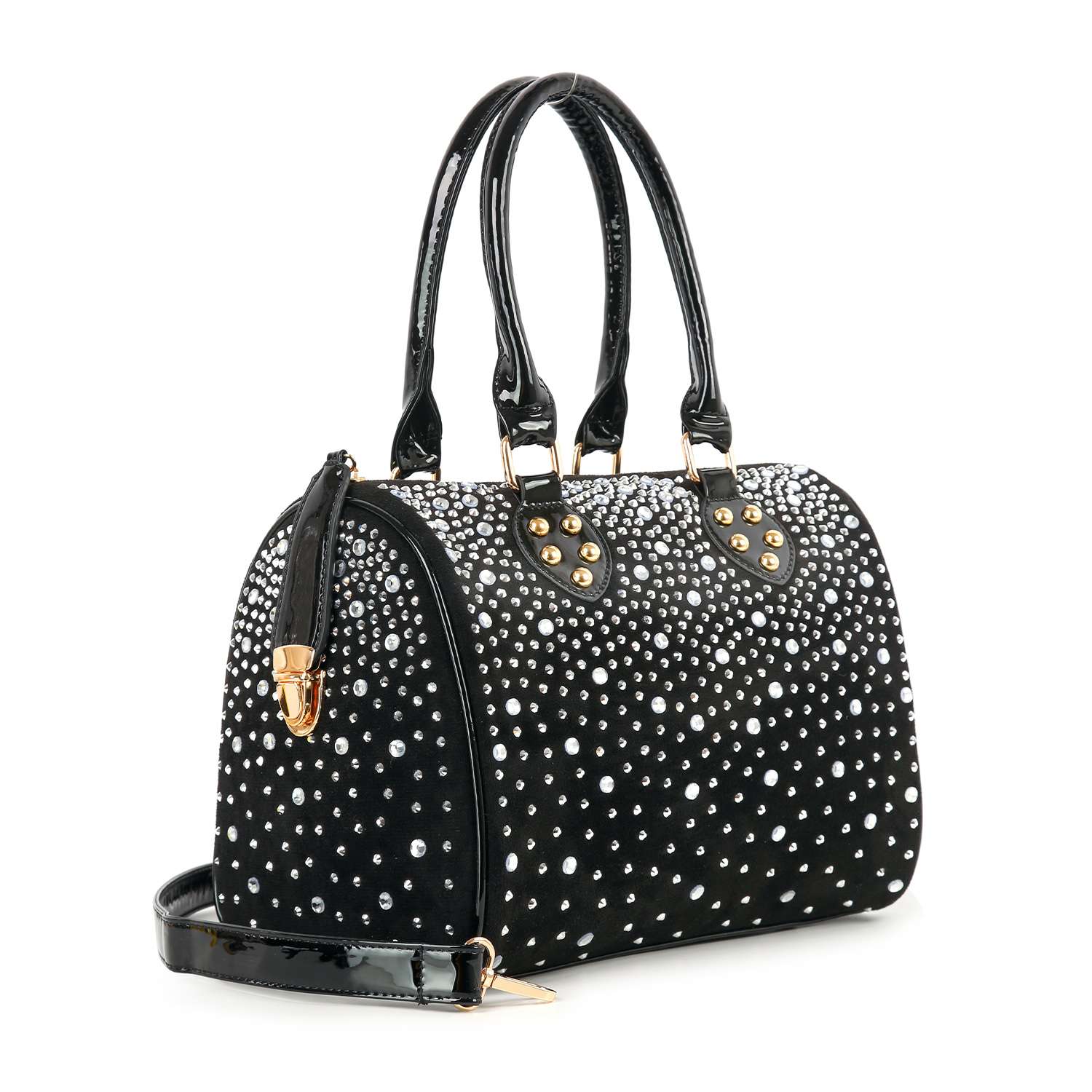 Glamorous Rhinestone Covered Locked Satchel Handbag