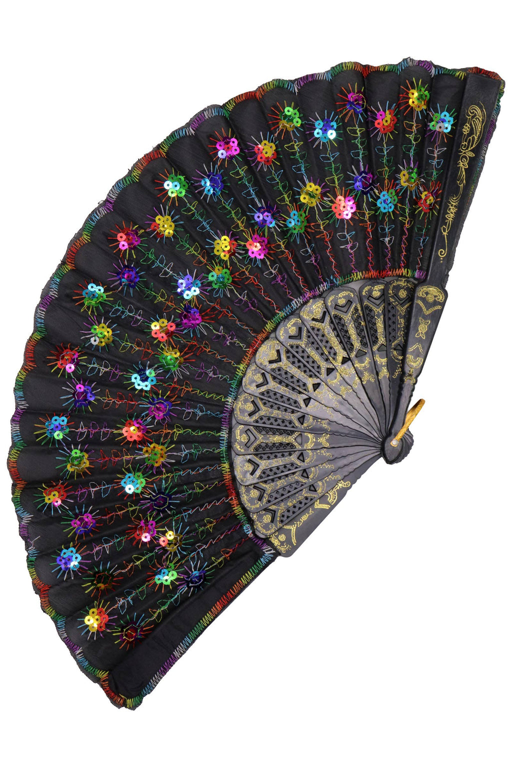 Black Floral Sequins Hand-held Folding Fan