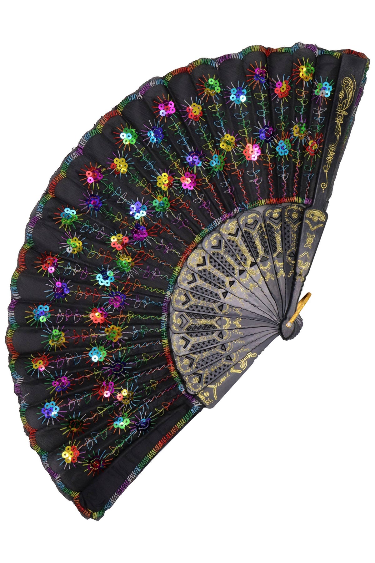 Black Floral Sequins Hand-held Folding Fan