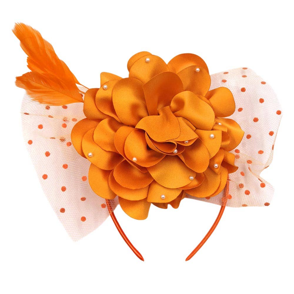 Pearl Embellished Flower Feather Veil Fascinator / Headband