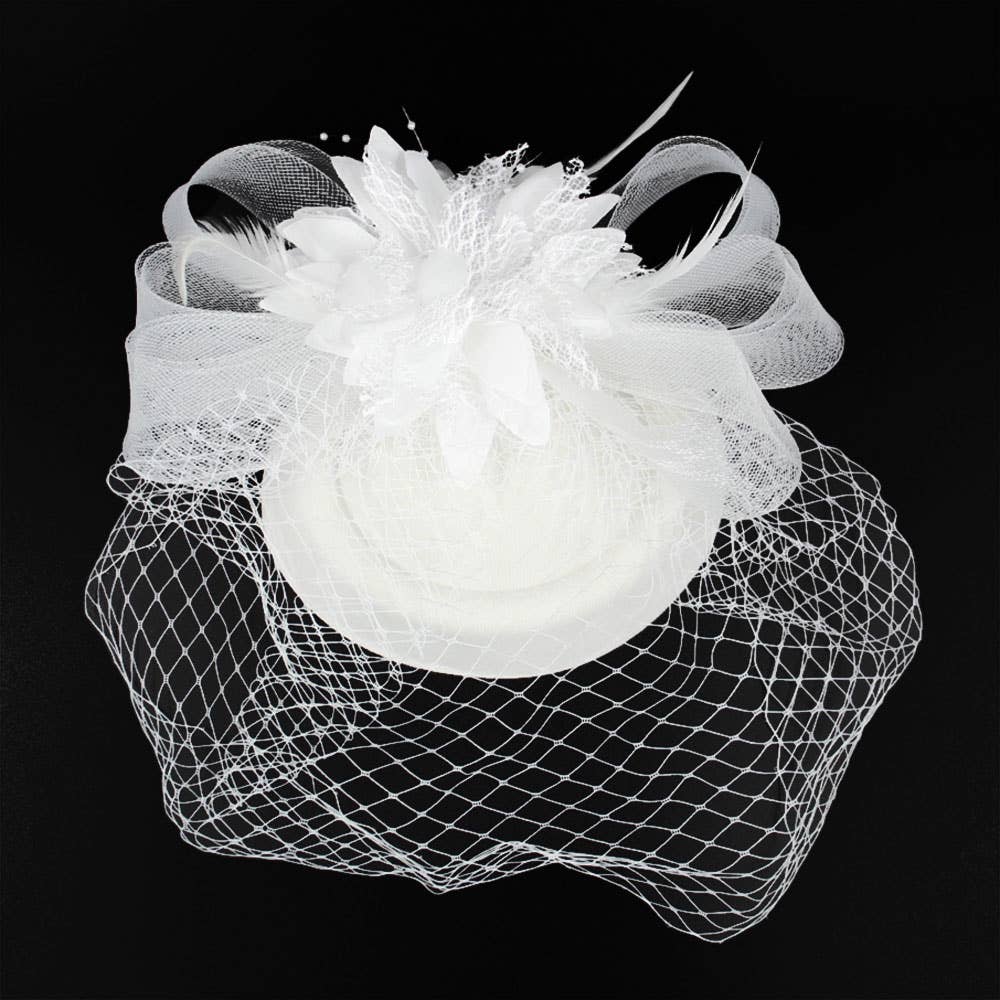 Feather Pearl Mesh Flower Fascinator / Headband