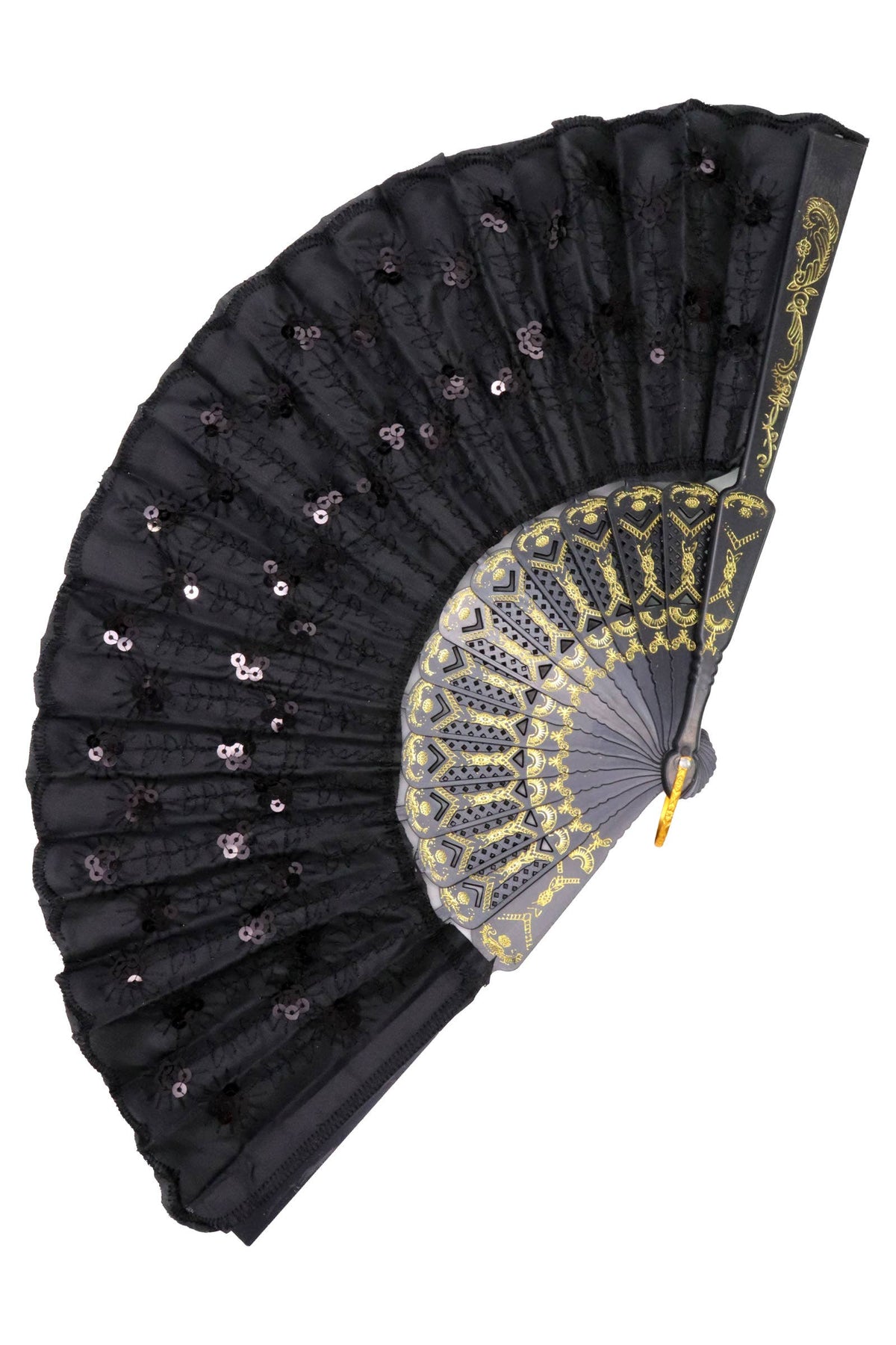 Black Floral Sequins Hand-held Folding Fan