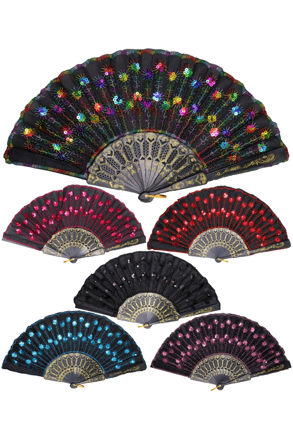 Black Floral Sequins Hand-held Folding Fan