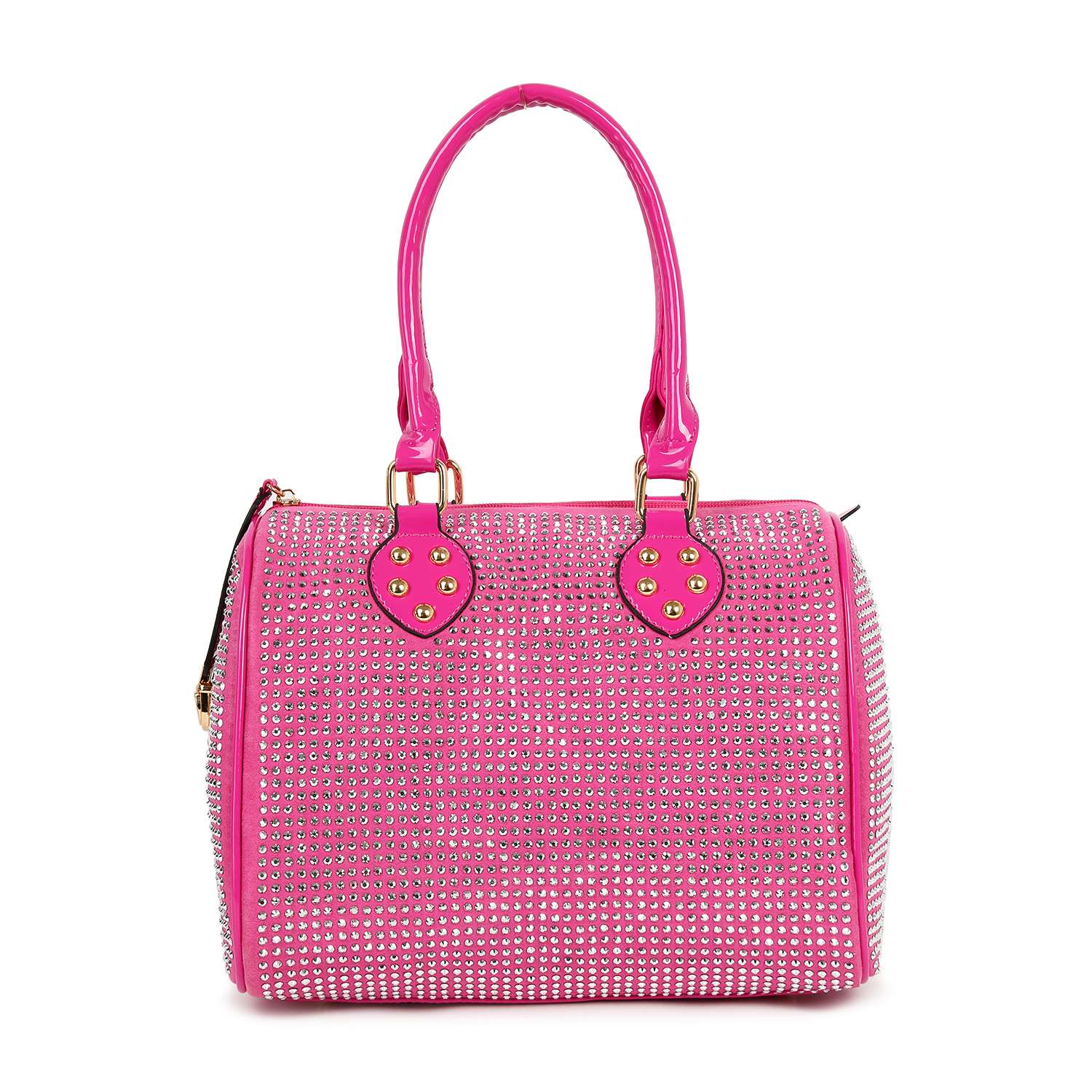 Rhinestone Covered Locked Satchel Handbag