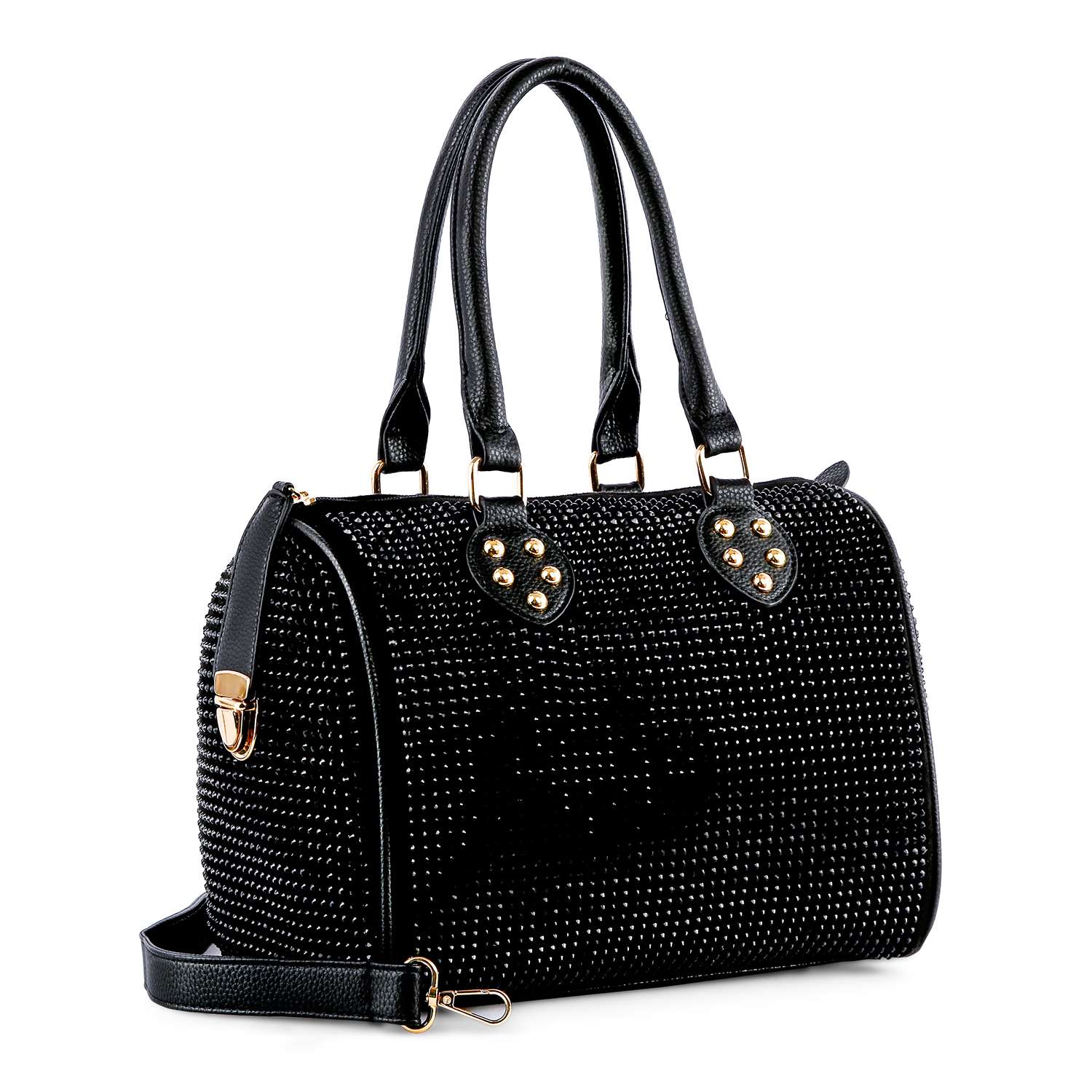 Rhinestone Covered Locked Satchel Handbag