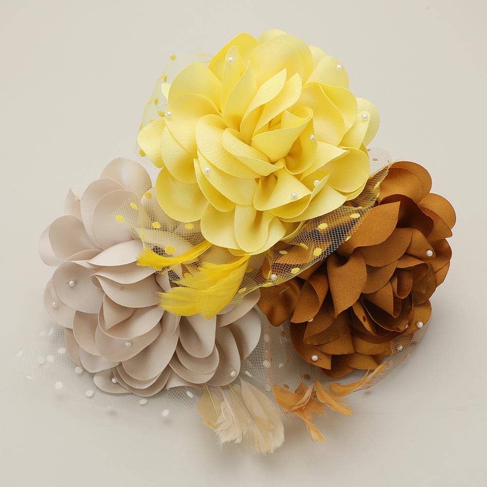 Pearl Embellished Flower Feather Veil Fascinator / Headband