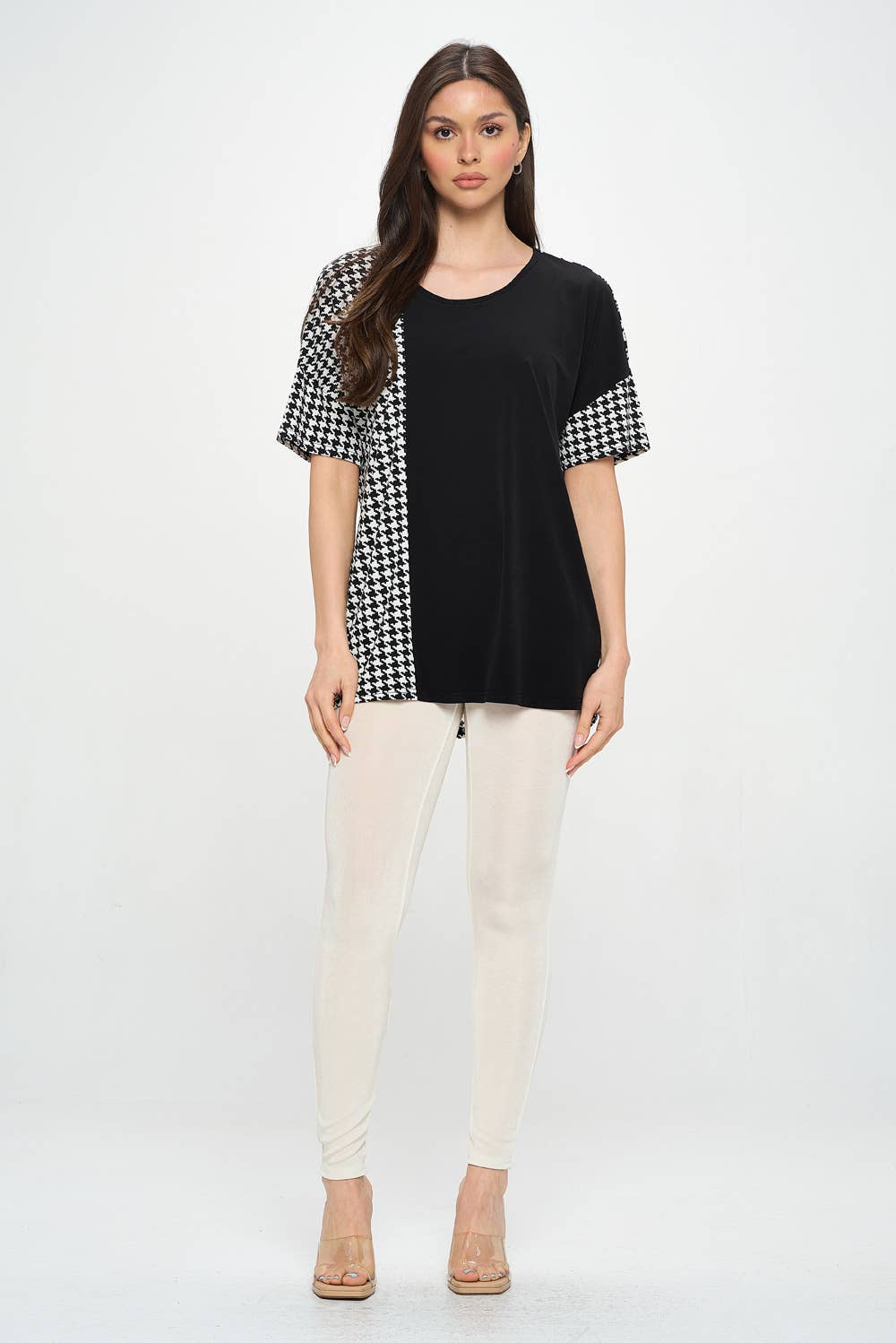 Houndstooth Contrast Print Top-3096HT-HRP1-C-W410