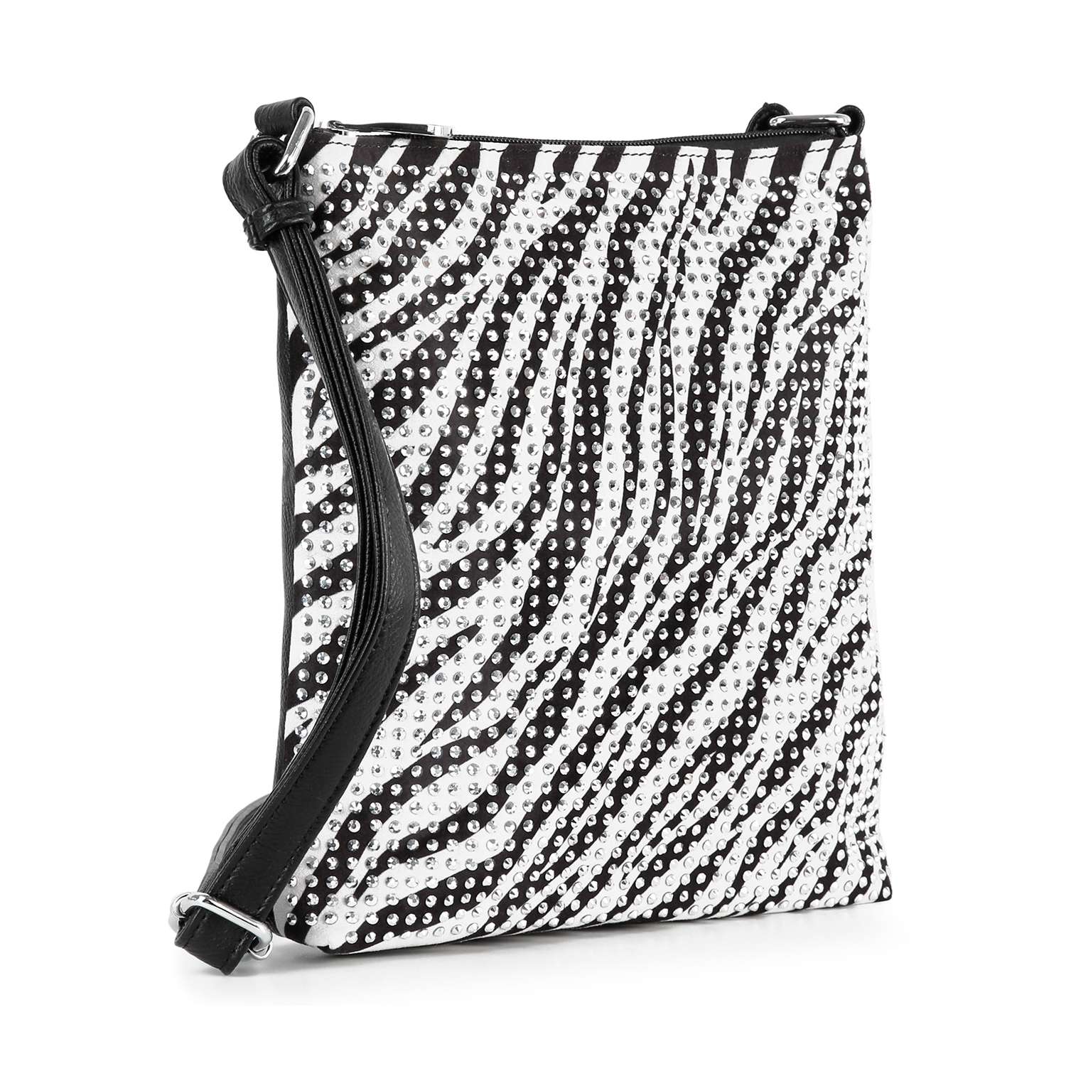 Rhinestone Zebra Patterned Crossbody Sling