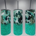 Teal Sparkle Leopard Print & Cow Hide Tumbler