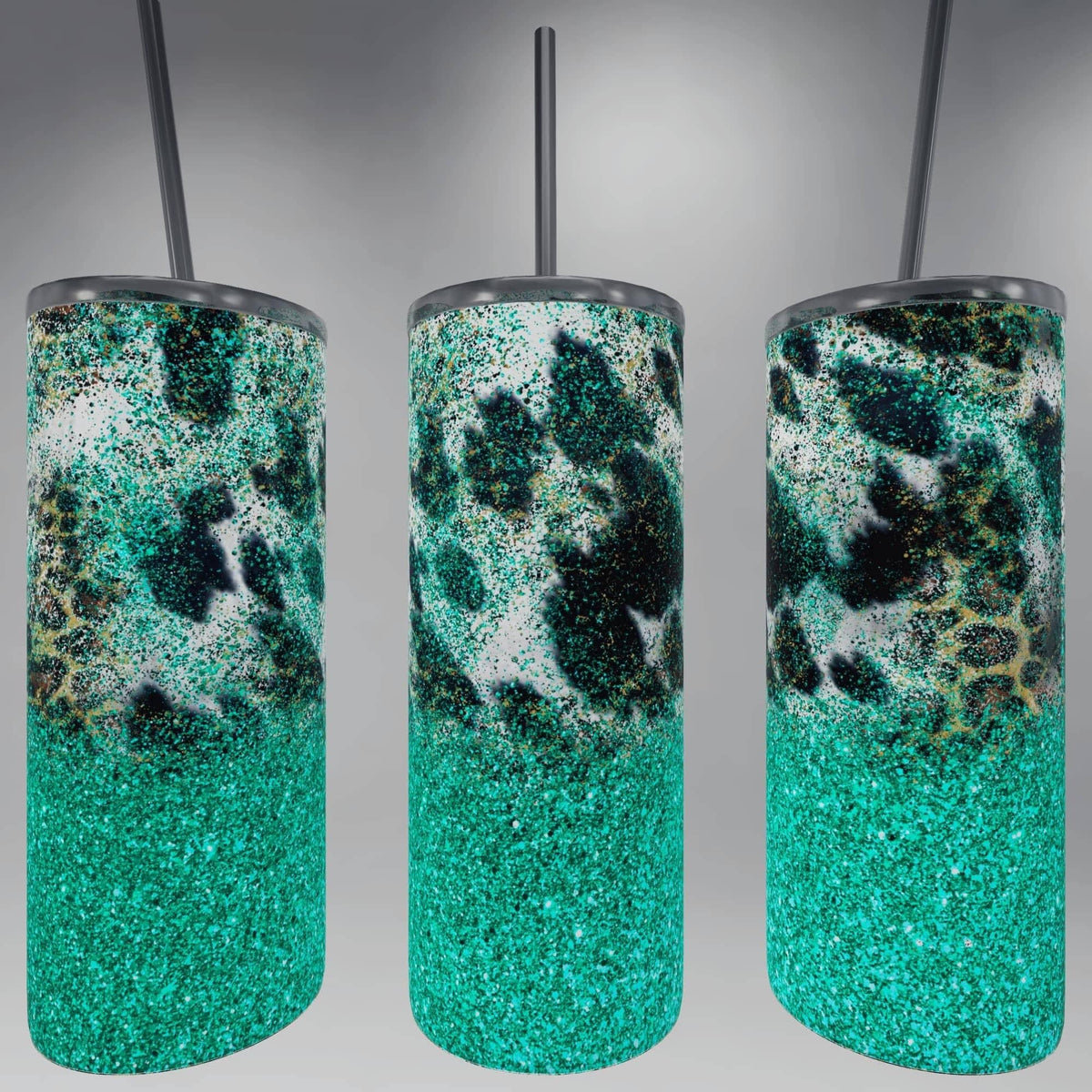 Teal Sparkle Leopard Print & Cow Hide Tumbler