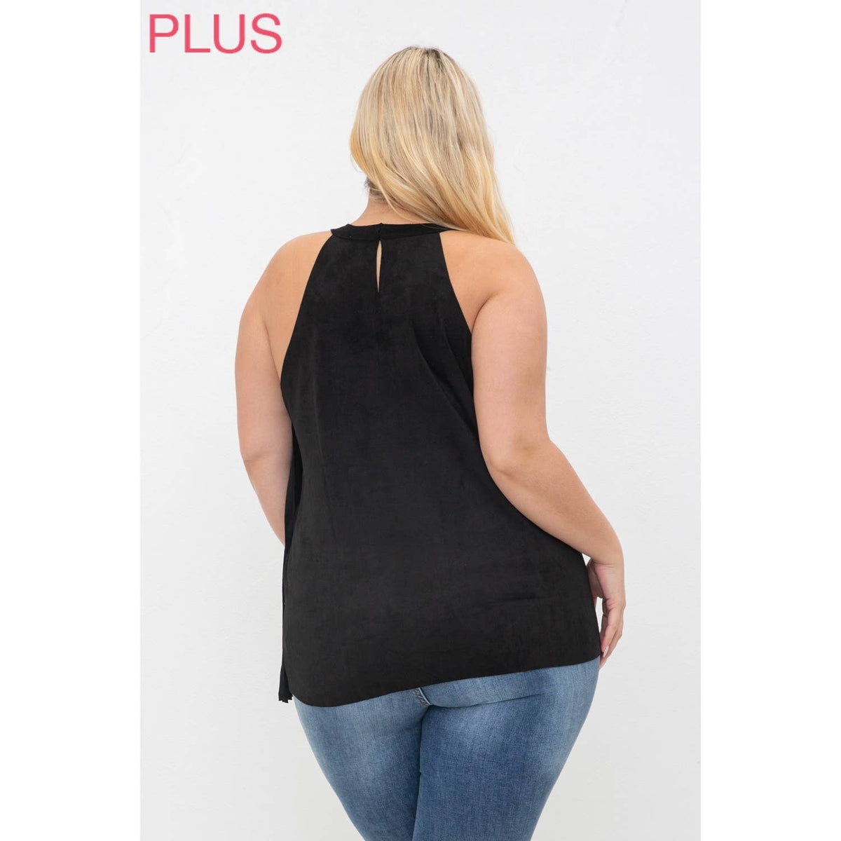 CURVY SLEEVELESS SUEDE FRINGED TOP