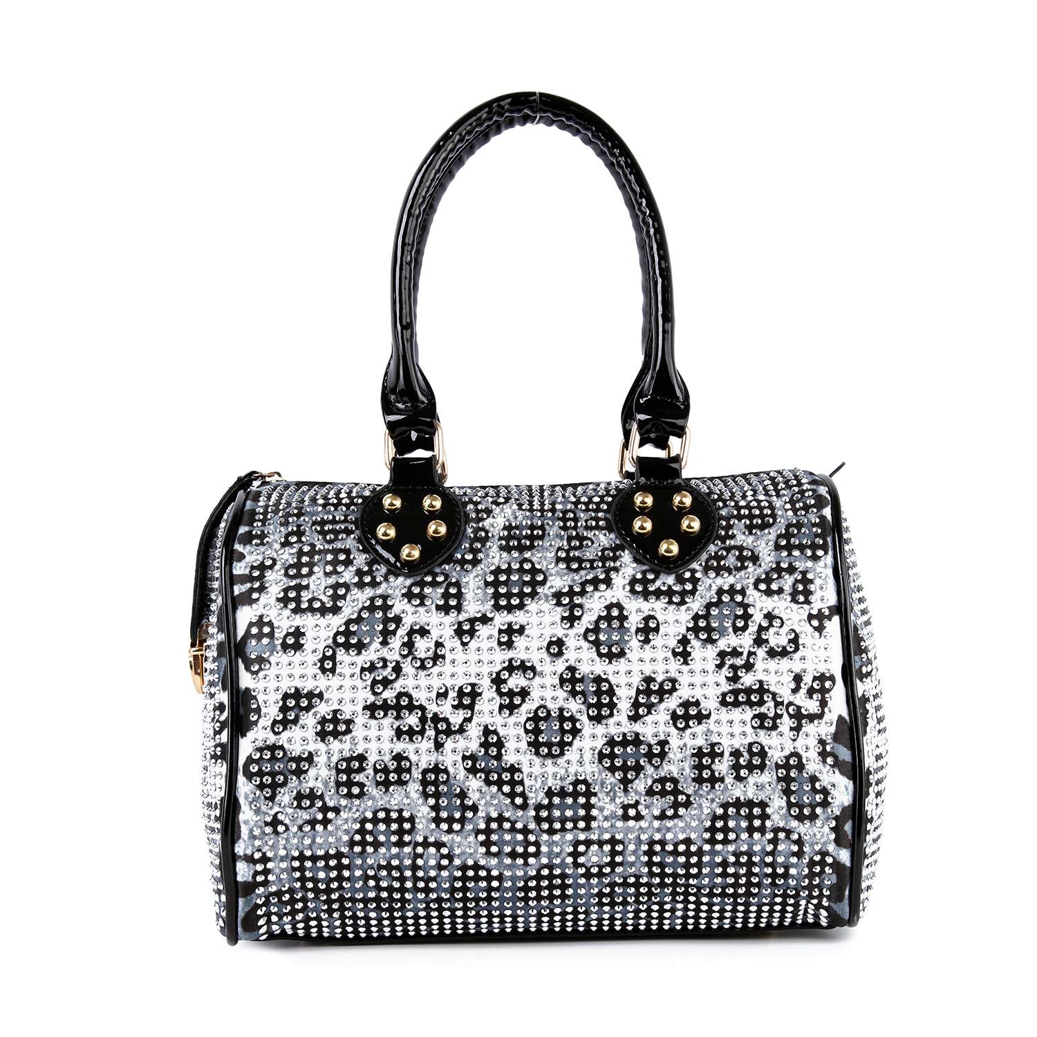 Rhinestone Covered Locked Satchel Handbag