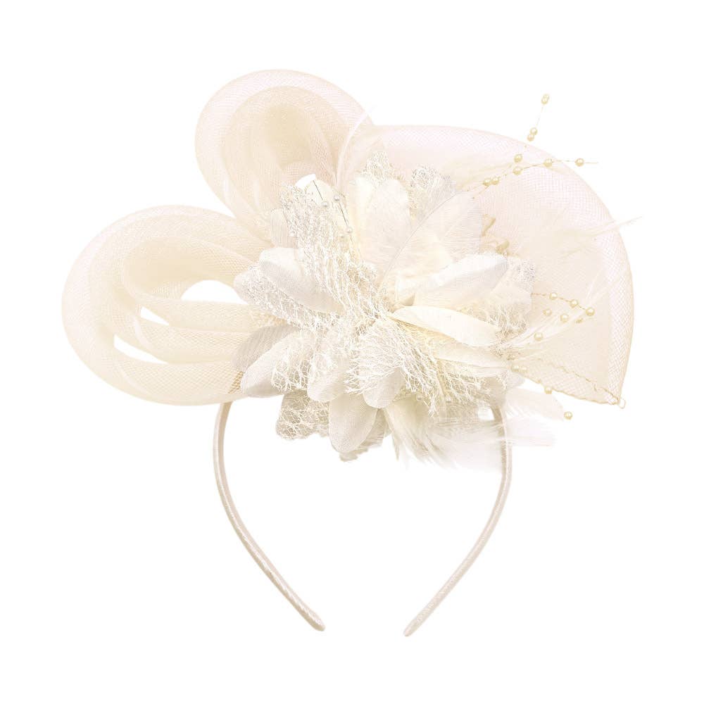 Bow Flower Feather Mesh Fascinator / Headband