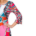 Women's Geometric Print Shift Dress with Scoop Neck and 3/4 Sleeves