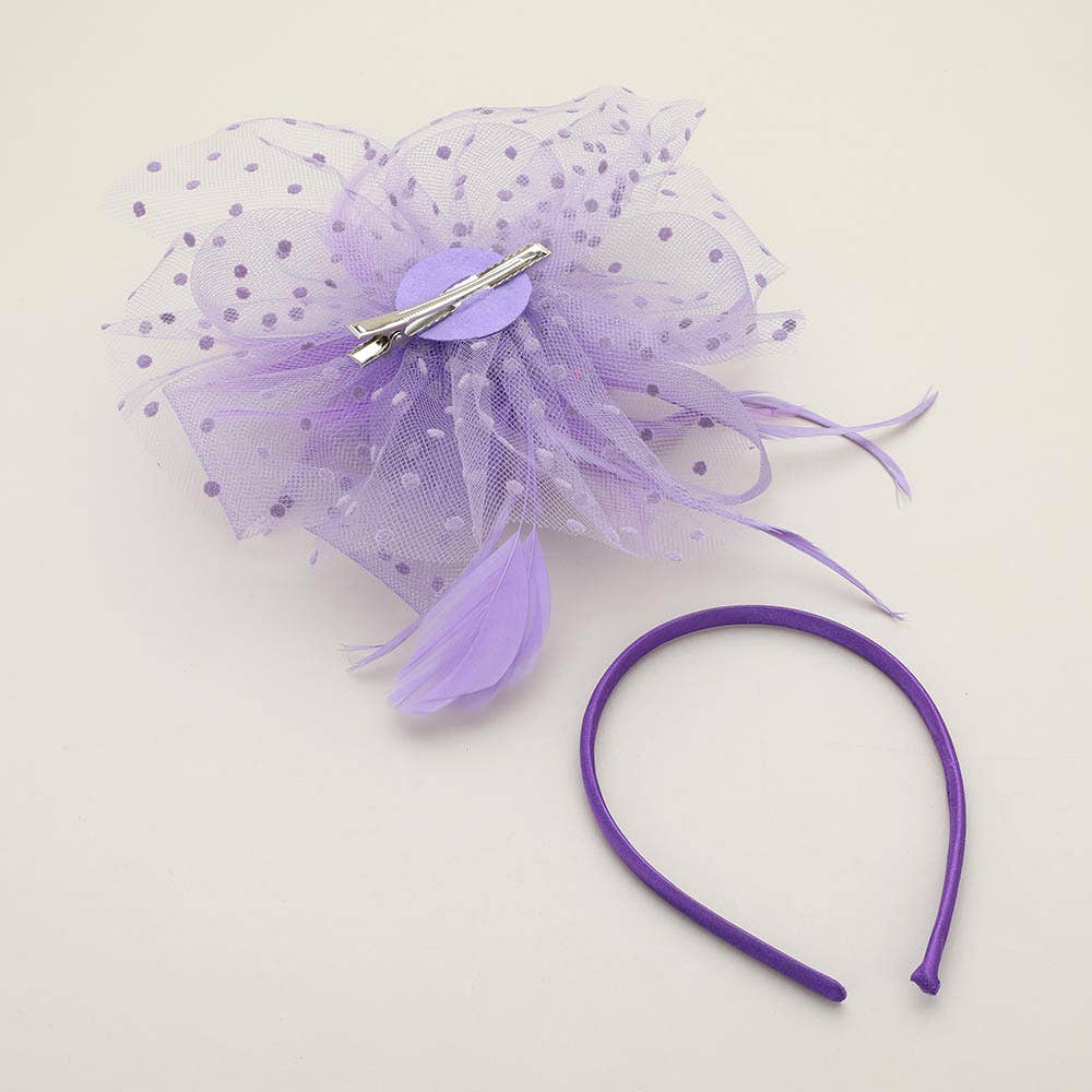 Pearl Stamen Flower Feather Veil Fascinator / Headband