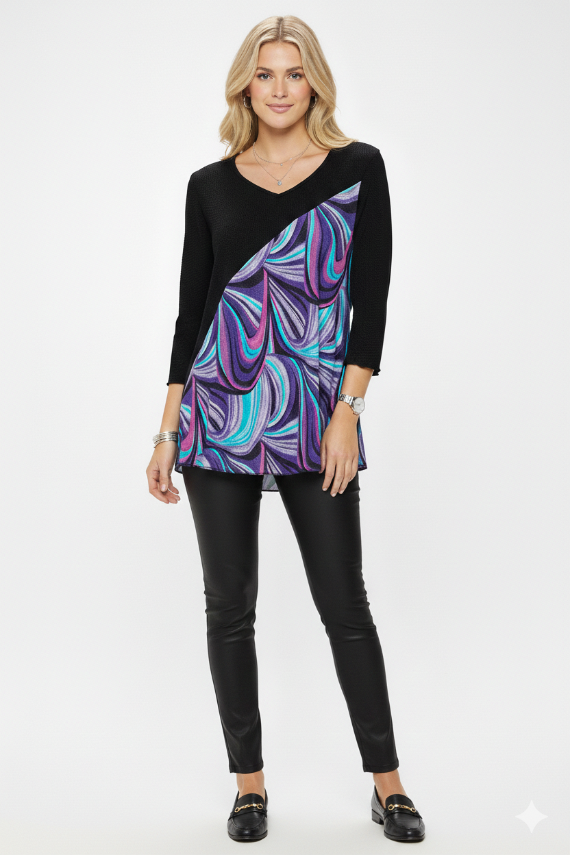 Mir Bias V-Neck Contrast Top-3103MU-QRP1-C-W415