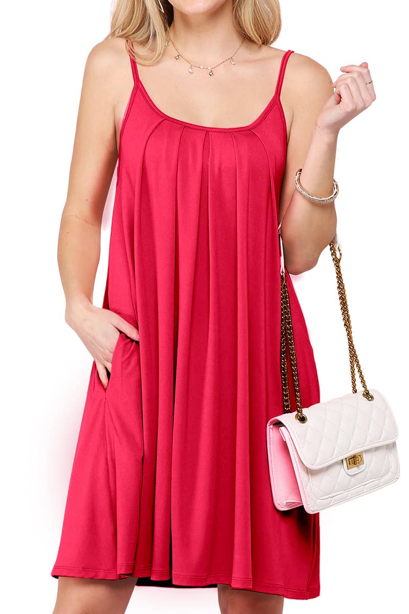 CWDSD10371_PLEATS DETAILED DRESS WITH POCKET AND STRAP