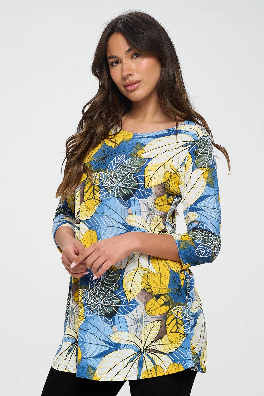 Plus Size Quarter Sleeve Top with Pockets-386HT-QXP1-K-W359