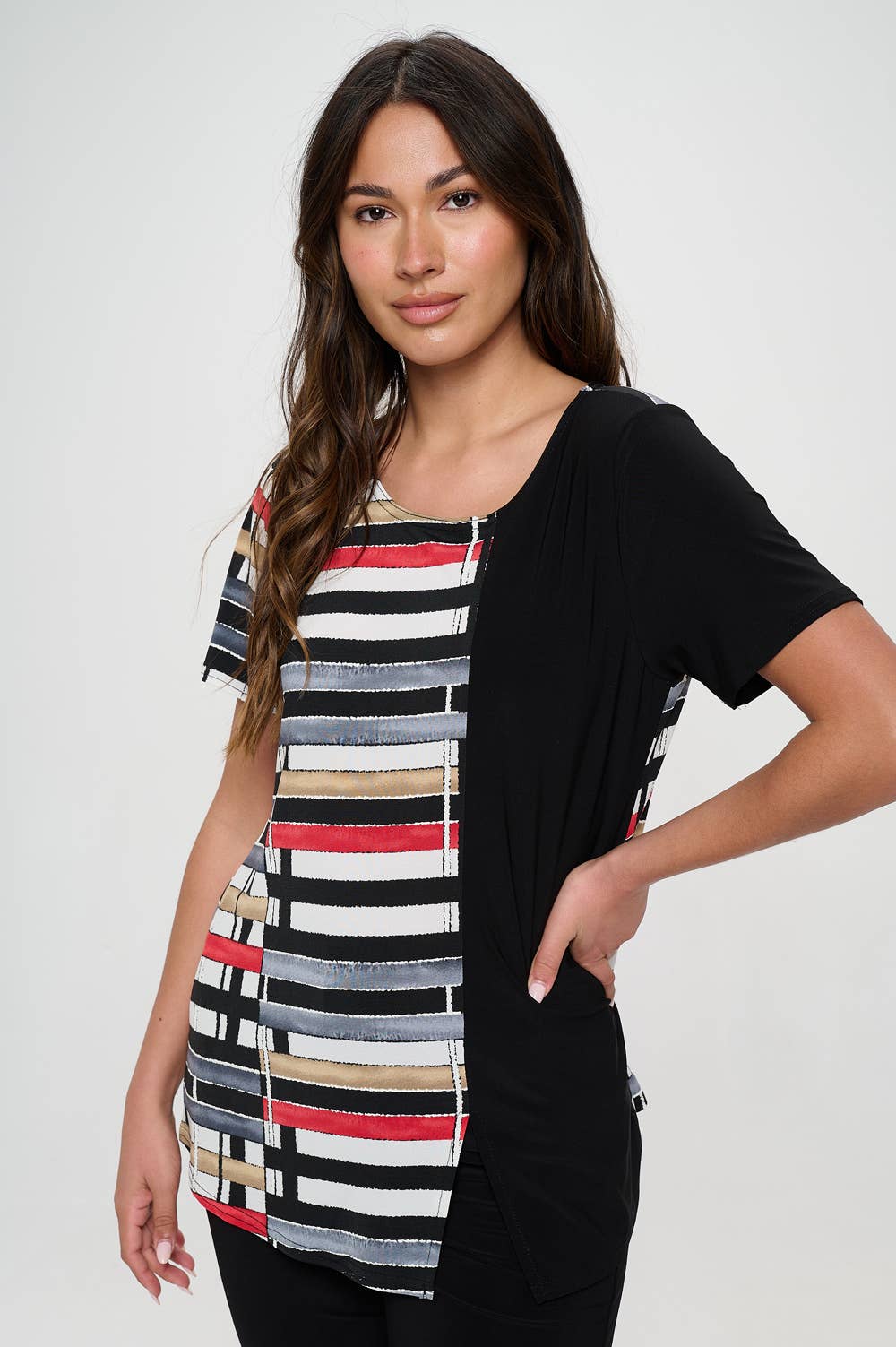 ITY Contrast Short Sleeve Round NK Top-374HT-SRP1-C-W358