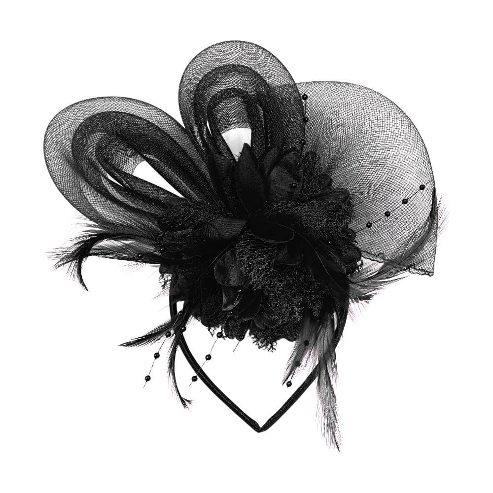 Bow Flower Feather Mesh Fascinator / Headband