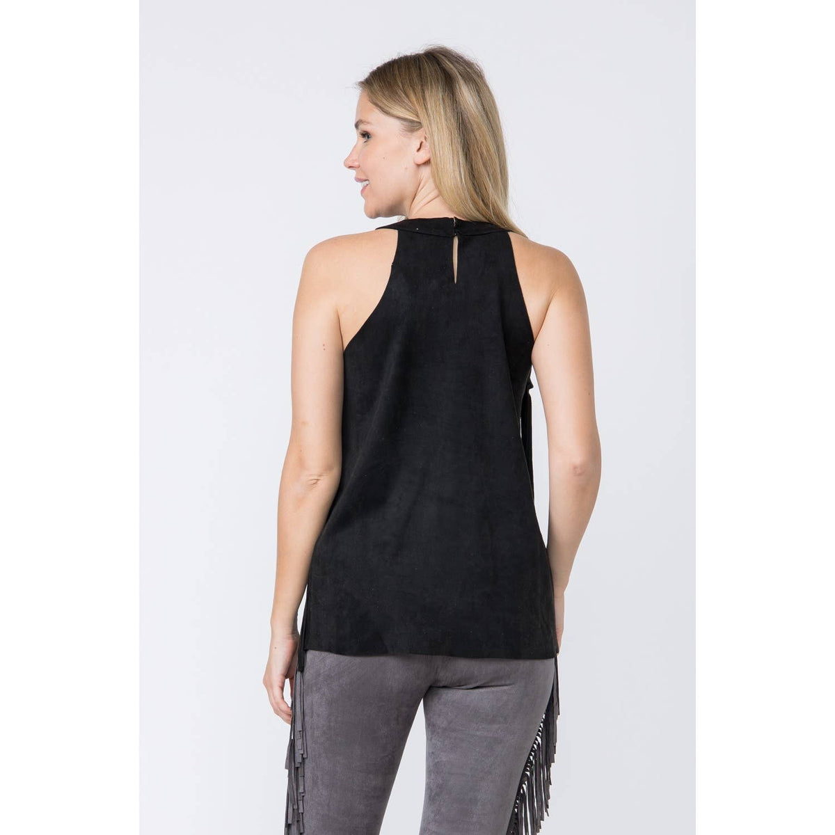 SLEEVELESS SUEDE FRINGED TOP